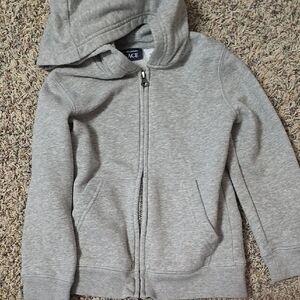 Light Gray Fleece Zip-Up Hoodie with Full-Length Zipper and Attached Hood
